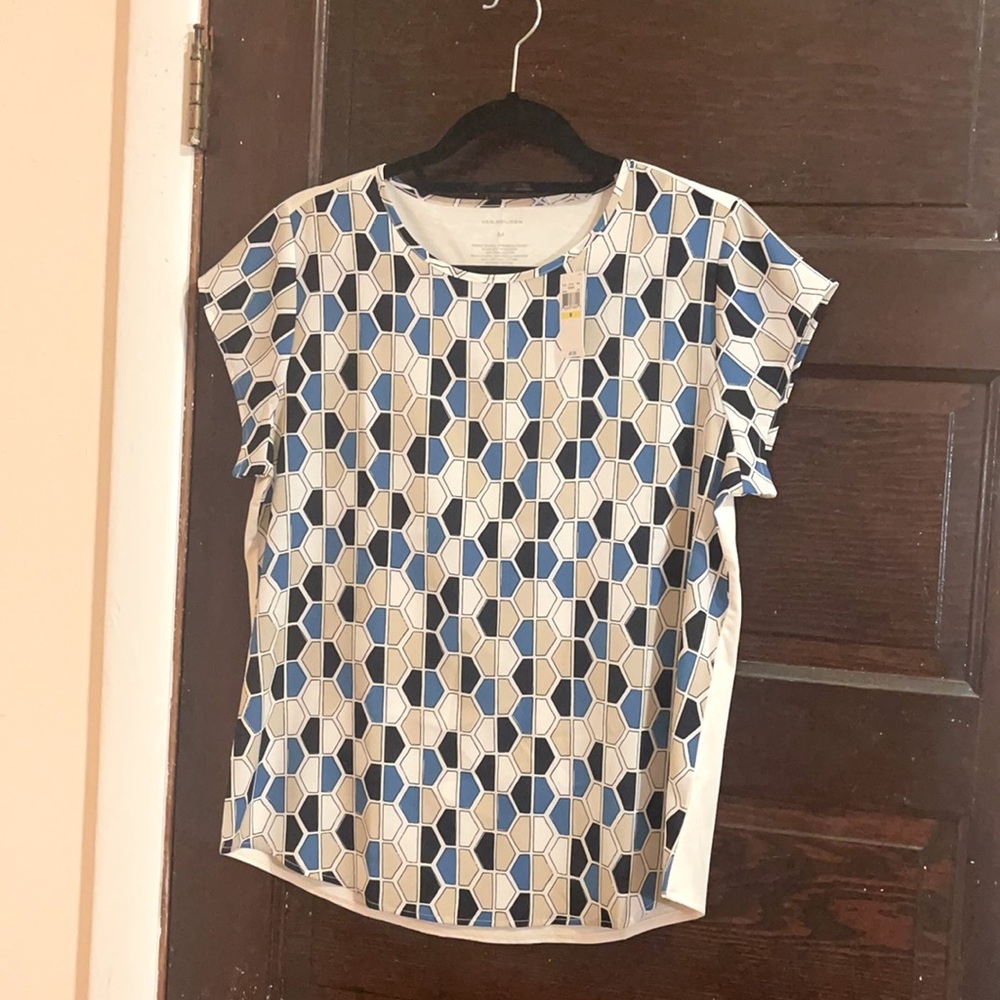Multi-color Short Sleeve Mixed Media Top
